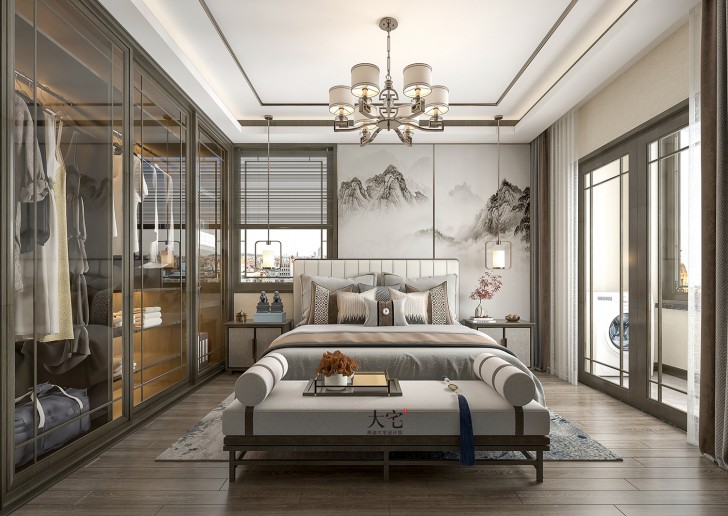 龍湖湘風(fēng)原著260平方米簡美風(fēng)格案例效果圖-臥室