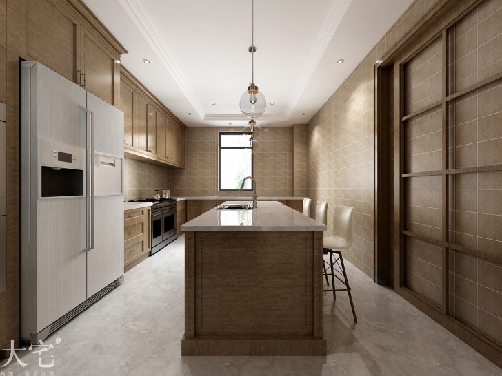 水印加州300平方米美式風(fēng)格案例效果圖-廚房