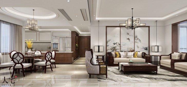 北辰三角洲170平方米新中式風(fēng)格案例效果圖-餐廳