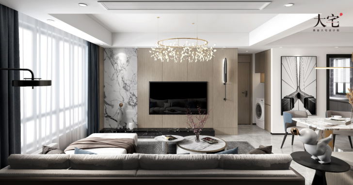 建發(fā)央著160平方米現(xiàn)代輕奢風格案例效果圖-客廳