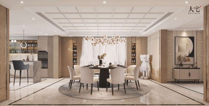 龍湖湘風原著1248平方米現(xiàn)代輕奢風格案例效果圖-餐廳