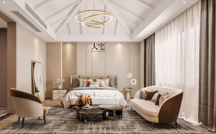 龍湖湘風原著1248平方米現(xiàn)代輕奢風格案例效果圖-臥室