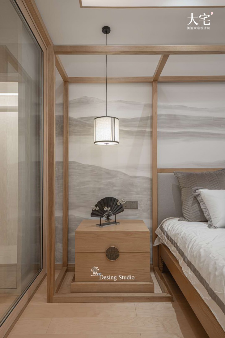 藏瓏390平方米禪意新中式風(fēng)格案例效果圖-臥室
