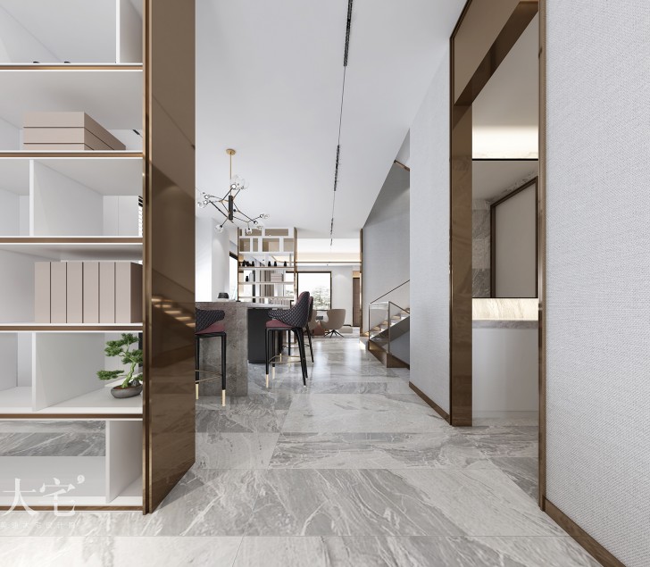 梅溪香山500平方米現(xiàn)代輕奢風(fēng)格案例效果圖-過道