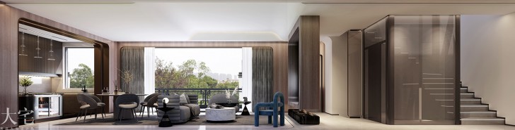 綠城高爾夫小鎮(zhèn)400平方米現(xiàn)代輕奢風格案例效果圖-客廳