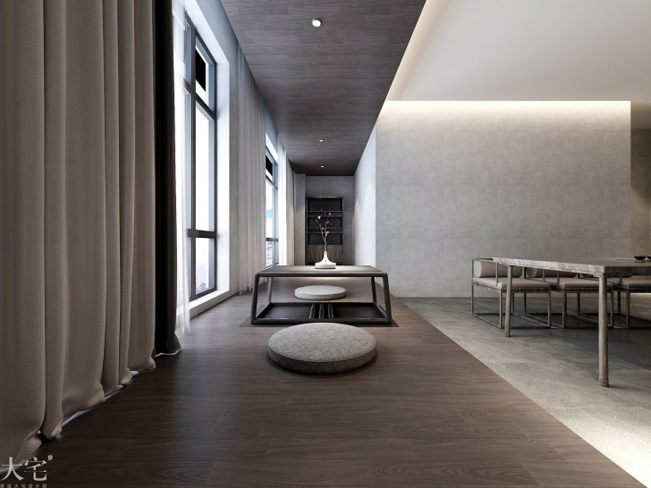 樹木嶺自然公寓120平方米新中式風(fēng)格茶室案例效果圖-陽臺