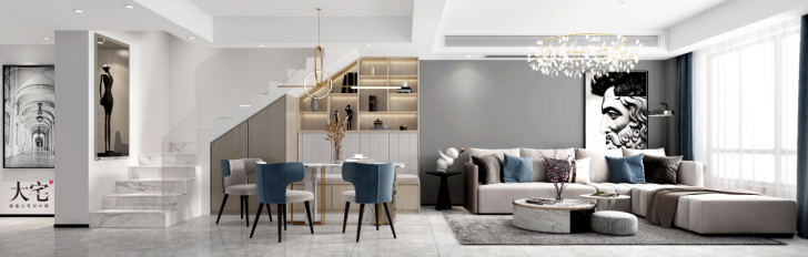 建發(fā)央著160平方米現(xiàn)代輕奢風格案例效果圖-客廳