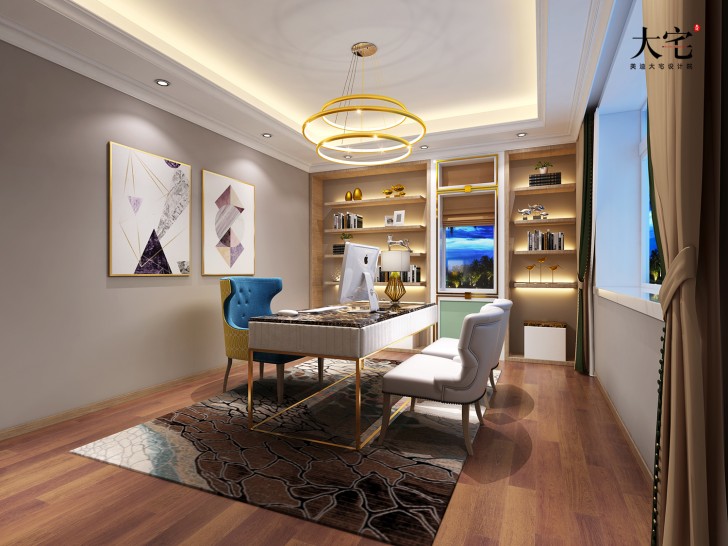 青竹園云樹苑800平方米現(xiàn)代輕奢風(fēng)格案例效果圖-書房