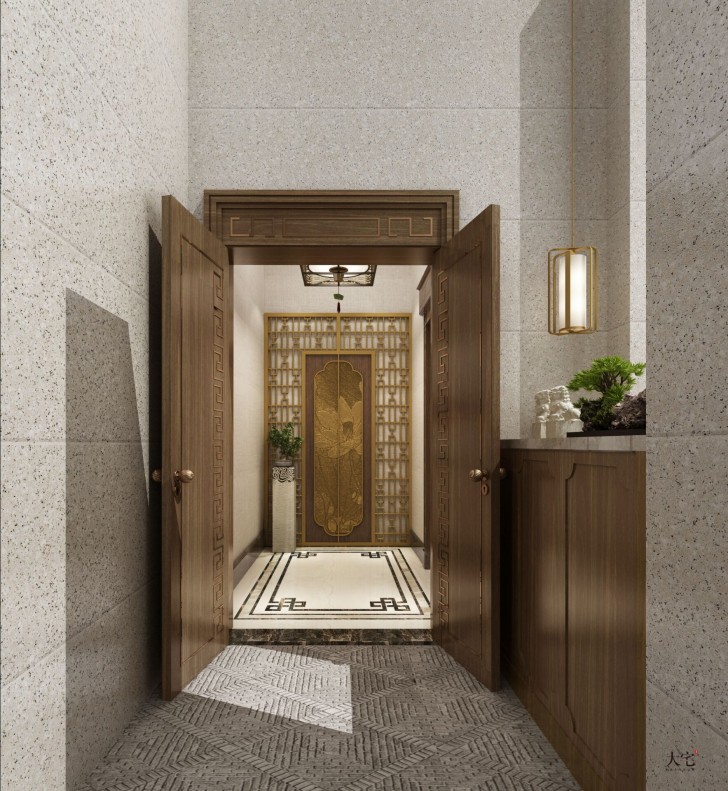盧浮原著580平方米新中式風格案例效果圖-門廳