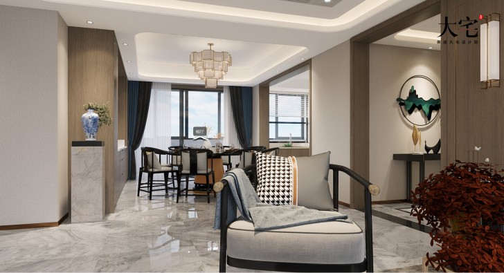 湘江壹號(hào)245平方米新中式風(fēng)格案例效果圖-餐廳