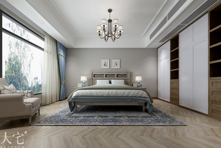 水印加州300平方米美式風(fēng)格案例效果圖-臥室