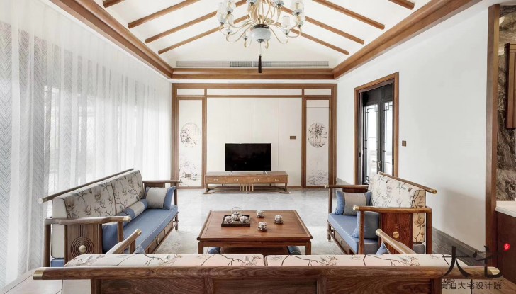 綠城青竹園桃李春風185平方米新中式風格案例效果圖-客廳