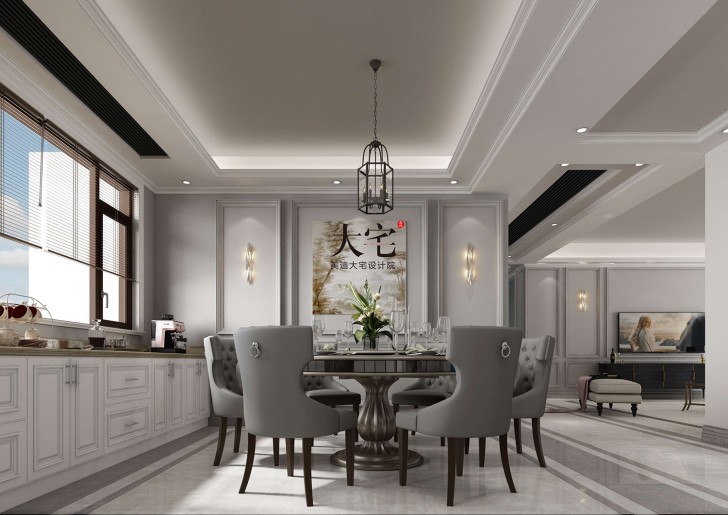 湘江壹號220平方米簡美風(fēng)格案例效果圖-餐廳