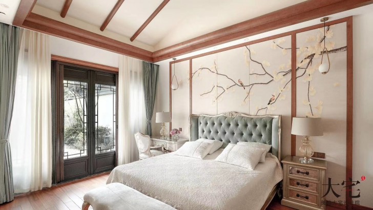綠城青竹園桃李春風185平方米新中式風格案例效果圖-臥室