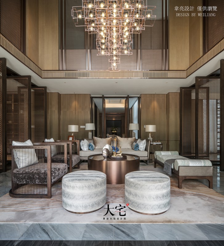 云南拾翠沉香483平方米新中式風(fēng)格樣板間案例效果圖-客廳