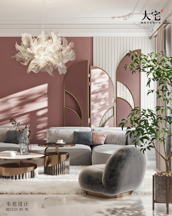 潤(rùn)和紫郡180平方米法式輕奢風(fēng)格案例效果圖-客廳