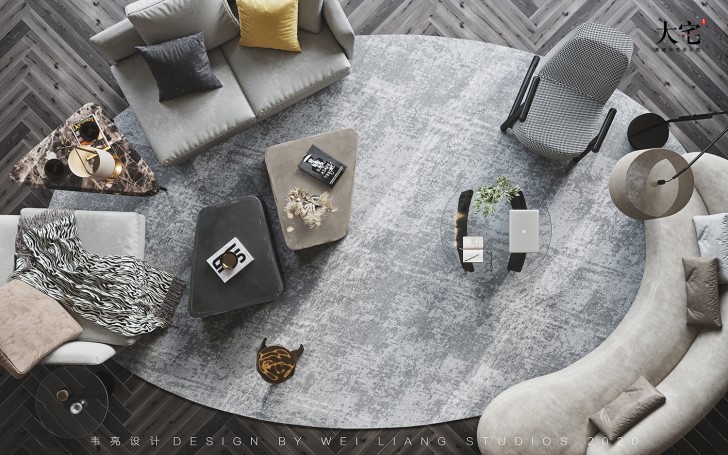 保利天禧240平方米現(xiàn)代極簡(jiǎn)風(fēng)格案例效果圖-客廳