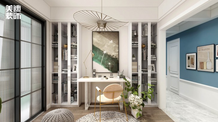 洋湖十八克拉130平方米法式輕奢風(fēng)格案例效果圖—書房