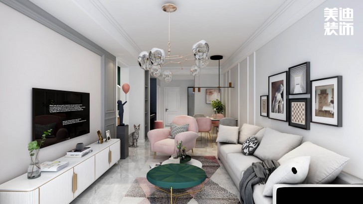 君合天璽99平方米北歐風(fēng)格案例效果圖—客廳