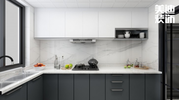 君合天璽99平方米北歐風(fēng)格案例效果圖—廚房