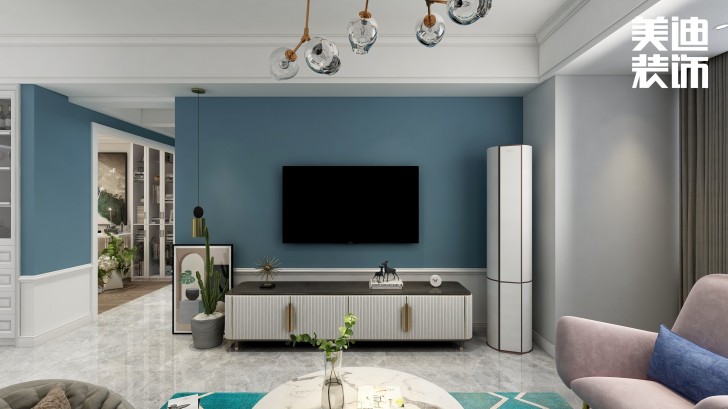 洋湖十八克拉130平方米法式輕奢風(fēng)格案例效果圖—客廳