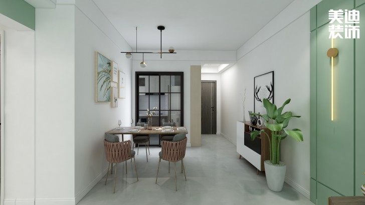 江山帝景95㎡北歐風(fēng)格案例效果圖—餐廳