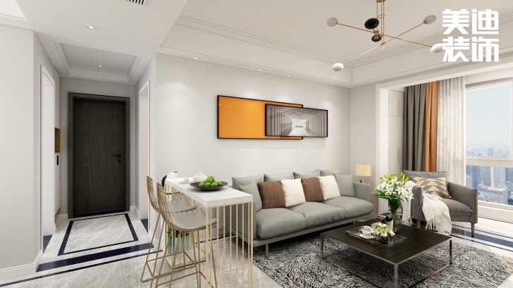蘭亭灣畔130㎡現(xiàn)代風(fēng)格案例效果圖—客廳