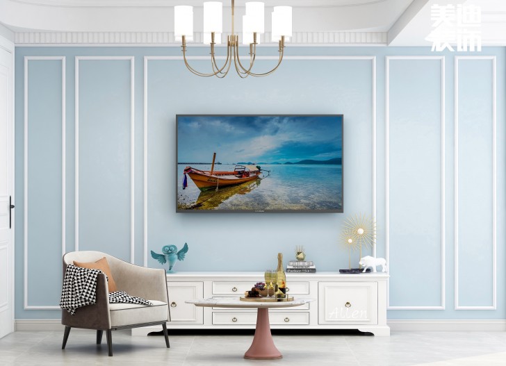 保利大都匯125㎡簡歐風格案例效果圖—客廳