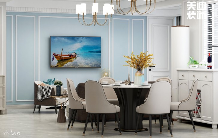 保利大都匯125㎡簡歐風格案例效果圖—餐廳