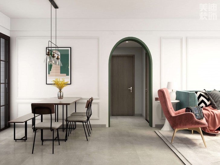 時代港灣89㎡復(fù)古風(fēng)格案例效果圖-客廳