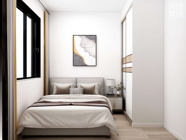 時代港灣89㎡復(fù)古風(fēng)格案例效果圖-臥室