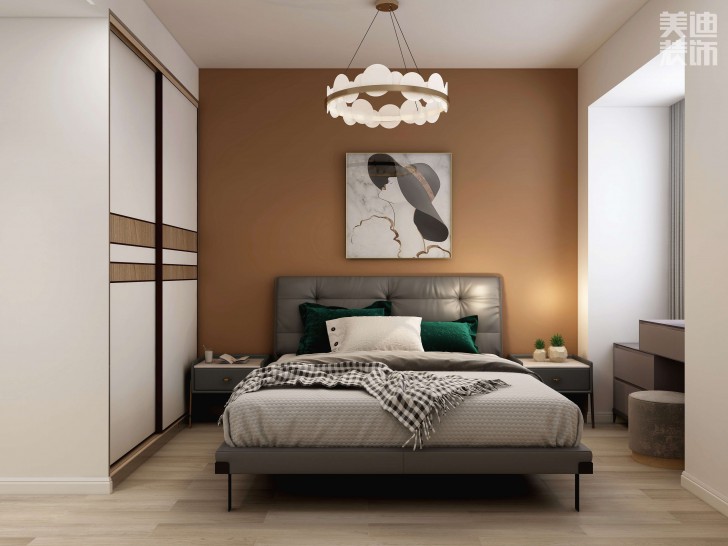 時代港灣89㎡復(fù)古風(fēng)格案例效果圖-臥室