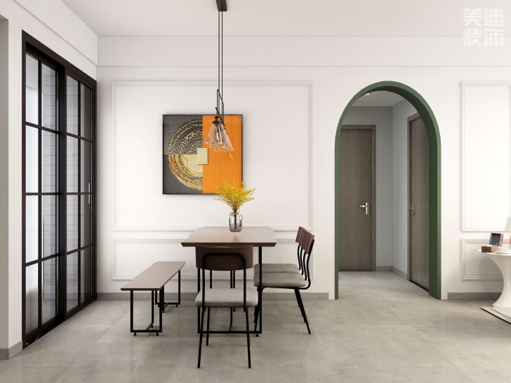 時代港灣89㎡復(fù)古風(fēng)格案例效果圖-餐廳