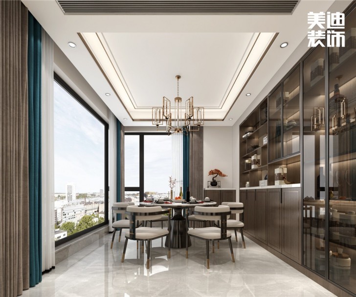 華都202㎡新中式輕奢風(fēng)格案例效果圖—餐廳
