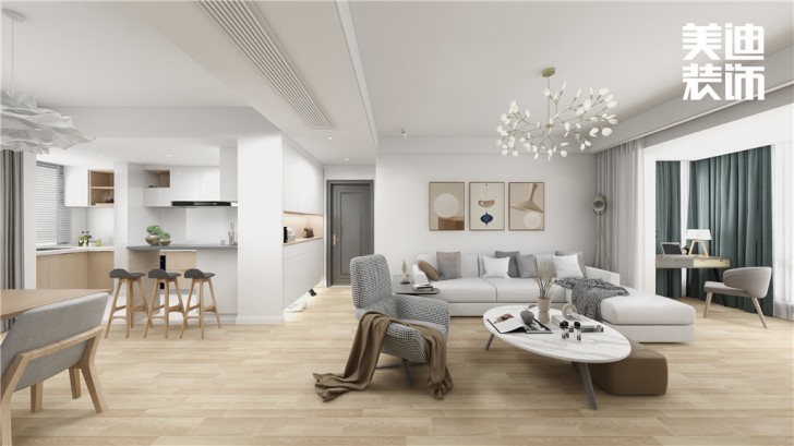 明昇壹城130㎡簡(jiǎn)約風(fēng)格案例效果圖—客廳