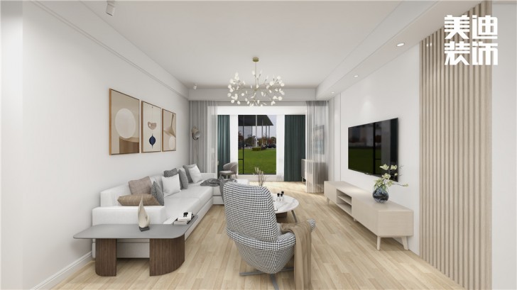 明昇壹城130㎡簡(jiǎn)約風(fēng)格案例效果圖—客廳