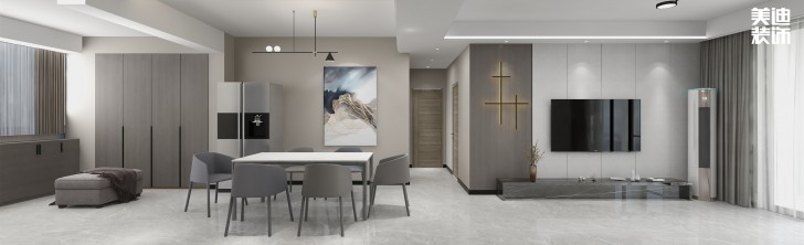 湘江世紀(jì)城145㎡現(xiàn)代極簡風(fēng)格案例效果圖—客廳