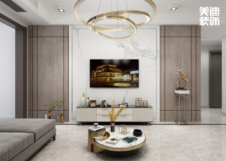 中航城100㎡現(xiàn)代輕奢風(fēng)格案例效果圖—客廳