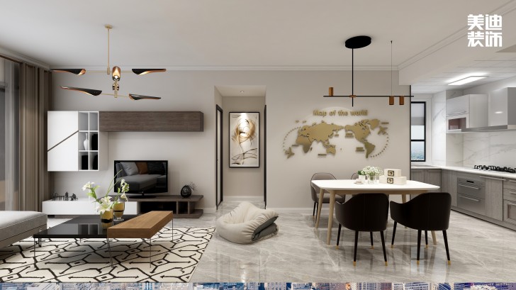 潤(rùn)屋美院90㎡現(xiàn)代風(fēng)格裝修案例效果圖—客廳