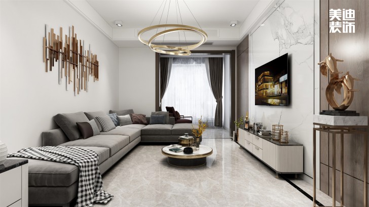 中航城100㎡現(xiàn)代輕奢風(fēng)格案例效果圖—客廳