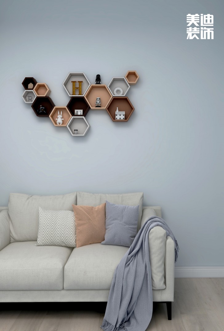 五礦萬境水岸95㎡北歐輕奢風(fēng)格案例效果圖—客廳