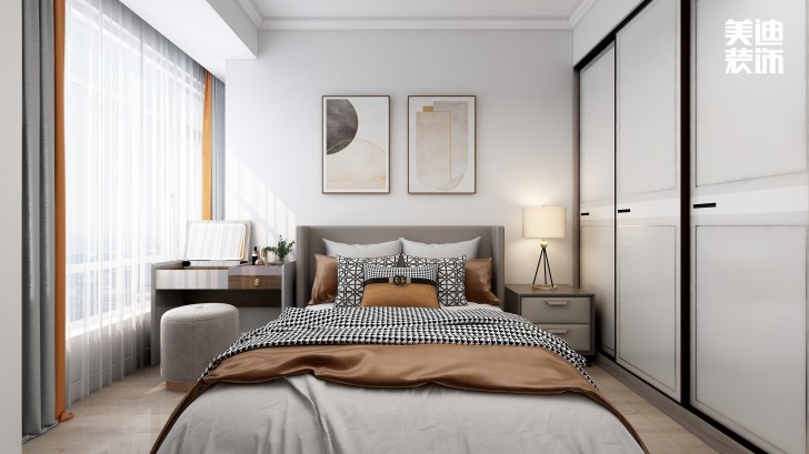 五礦萬境水岸95㎡北歐輕奢風(fēng)格案例效果圖—臥室