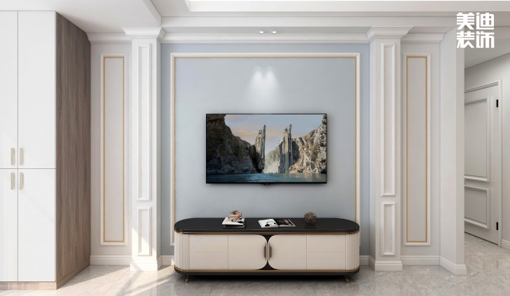 五礦萬境水岸95㎡北歐輕奢風(fēng)格案例效果圖—客廳