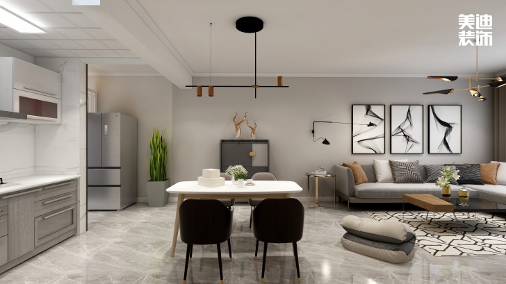 潤(rùn)屋美院90㎡現(xiàn)代風(fēng)格裝修案例效果圖—餐廳