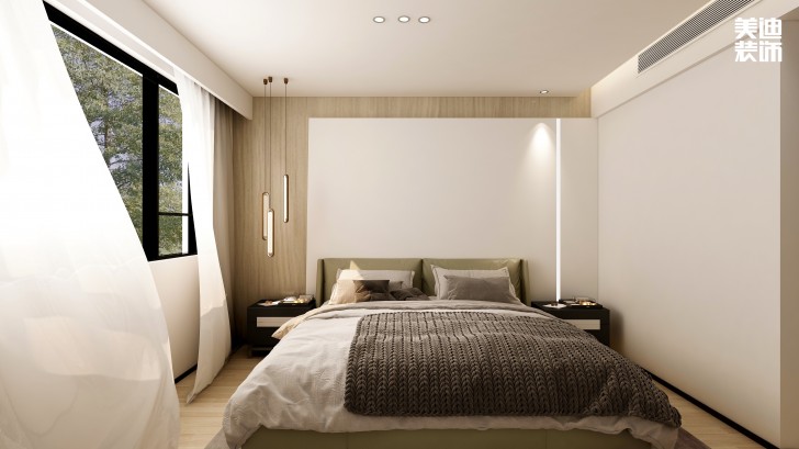 梅溪香山134㎡現(xiàn)代極簡(jiǎn)風(fēng)格裝修案例效果圖—臥室
