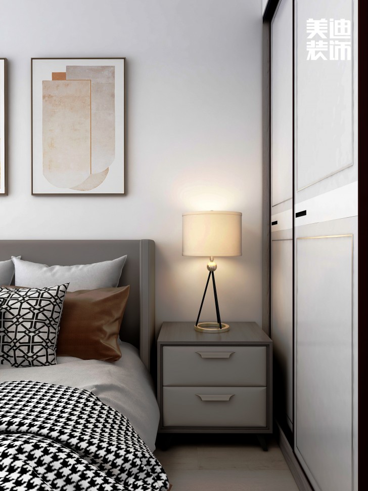 五礦萬境水岸95㎡北歐輕奢風(fēng)格案例效果圖—臥室