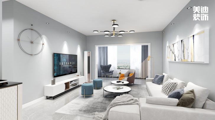 天麓尚層120㎡現(xiàn)代簡約風(fēng)格案例效果圖—客廳