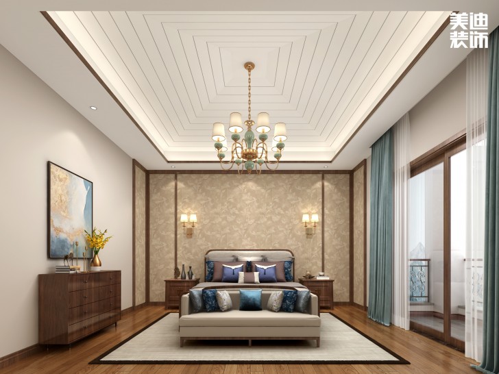 龍橋御園400㎡簡中風(fēng)格案例效果圖—臥室