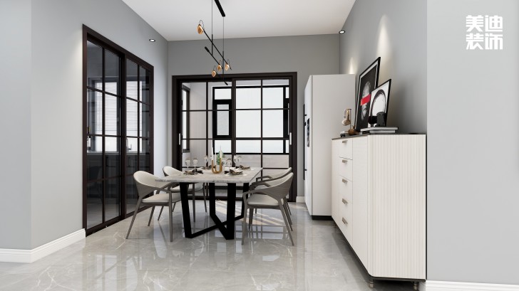 天麓尚層120㎡現(xiàn)代簡約風(fēng)格案例效果圖—餐廳