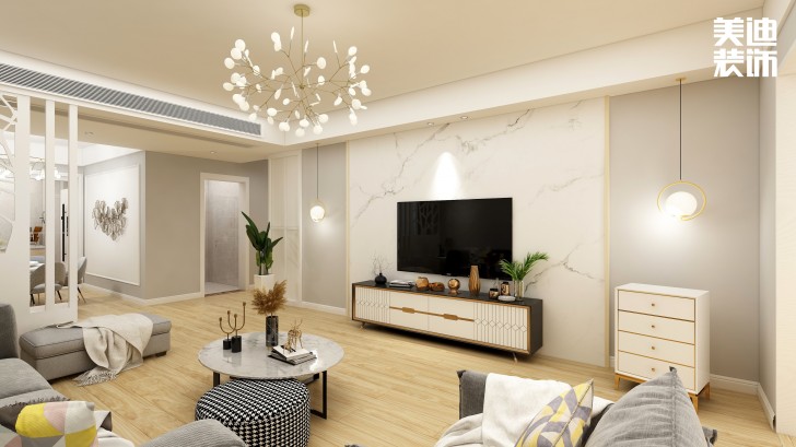 銀桂苑140㎡簡(jiǎn)約風(fēng)裝修案例效果圖—客廳